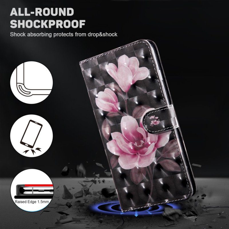 Fodral Google Pixel 7A Med Kedjar Strappy Rosa Blommor