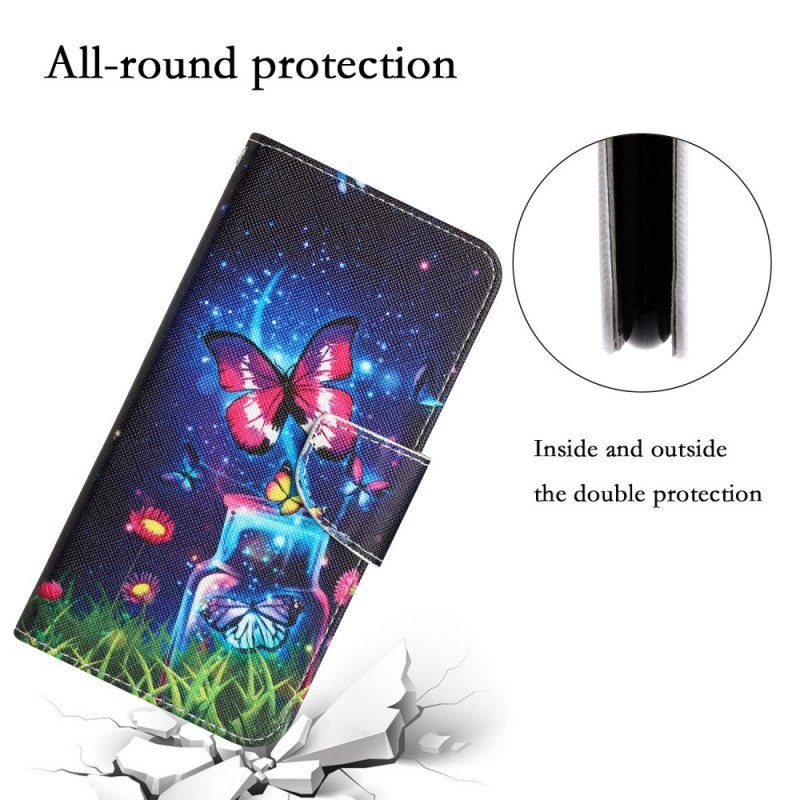Fodral iPhone 15 Med Kedjar Magiska Fjärilar Med Snodd