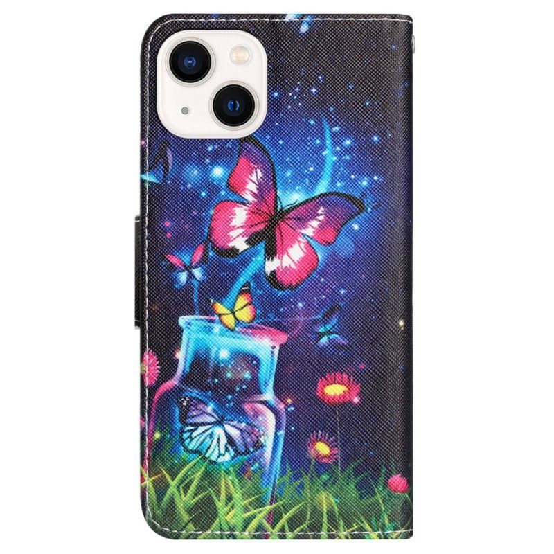 Fodral iPhone 15 Med Kedjar Magiska Fjärilar Med Snodd