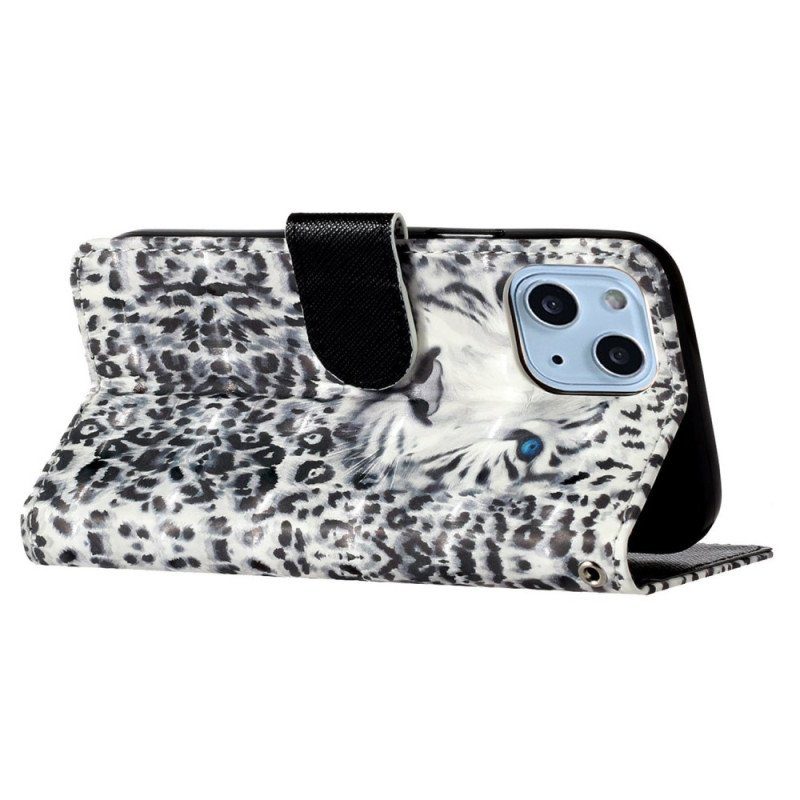 Fodral iPhone 15 Plus Med Kedjar 3d Leopard Med Rem