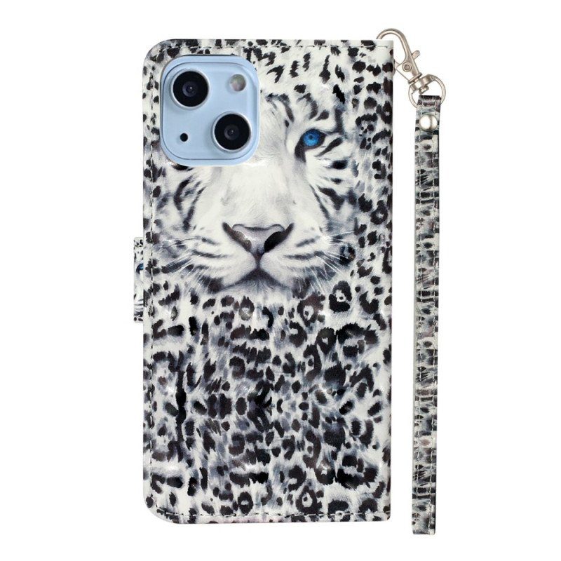 Fodral iPhone 15 Plus Med Kedjar 3d Leopard Med Rem