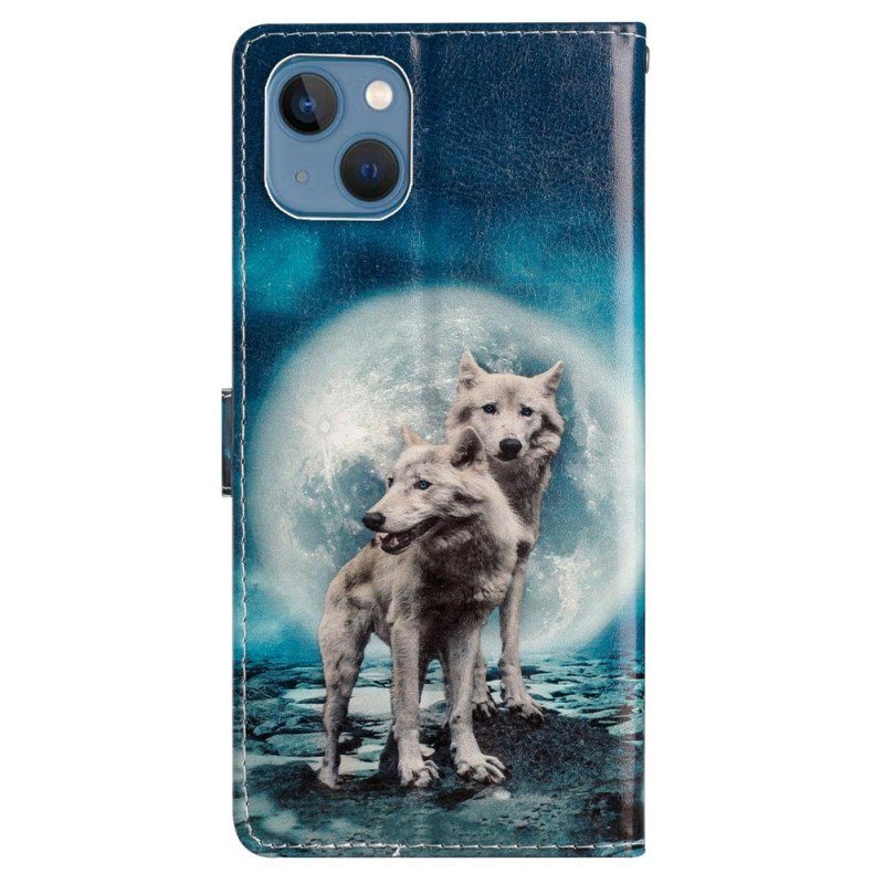 Fodral iPhone 15 Plus Med Kedjar Lanyard Wolves