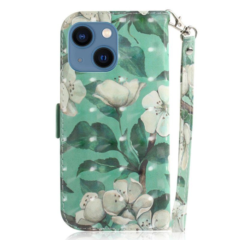 Fodral iPhone 15 Plus Med Kedjar Vita Blommor Med Rem