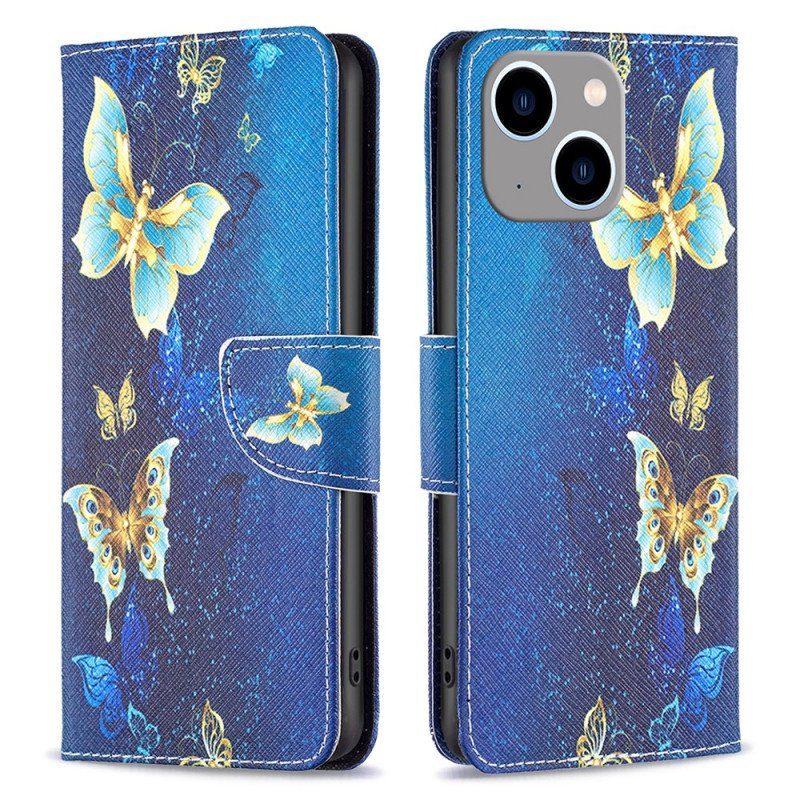 Fodral iPhone 15 Pro Fjärilar På Blå Bakgrund
