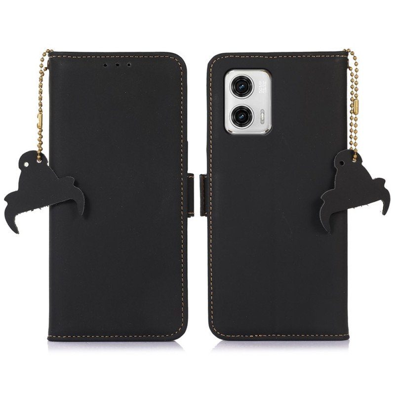 Fodral Moto G73 5G Äkta Läder Rfid
