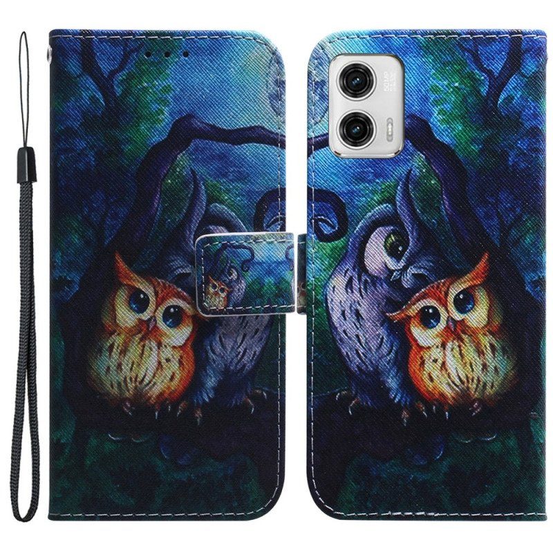 Fodral Moto G73 5G Med Kedjar Strappy Owls Målning