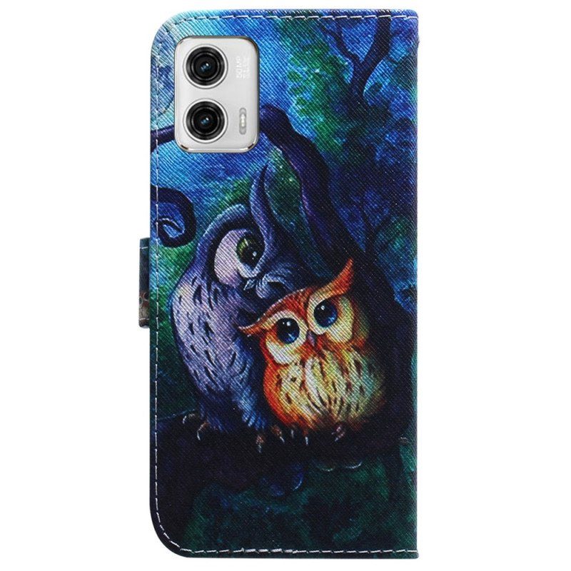 Fodral Moto G73 5G Med Kedjar Strappy Owls Målning