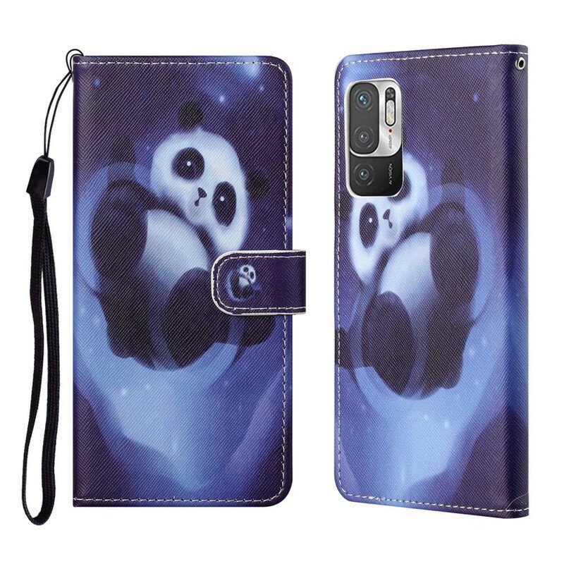 Fodral Poco M3 Pro 5G Med Kedjar Panda Space Med Lanyard