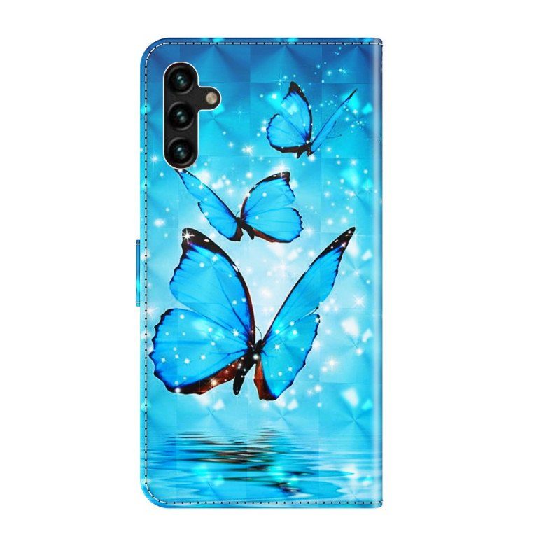Fodral Samsung Galaxy A13 5G / A04s Flygande Blå Fjärilar