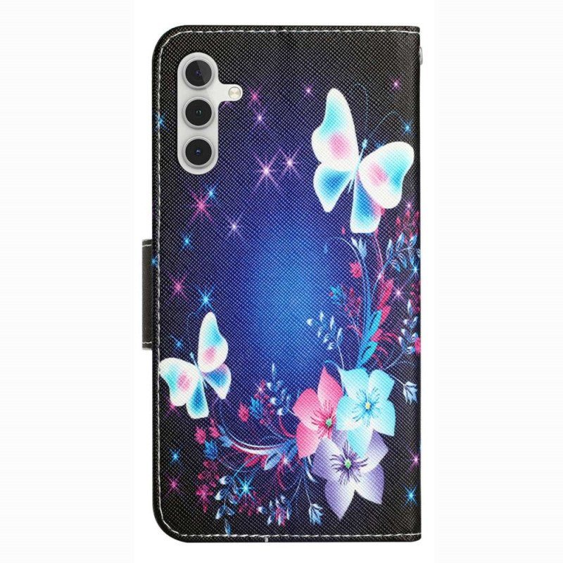 Fodral Samsung Galaxy A14 / A14 5G Med Kedjar Fairy Butterflies With Lanyard