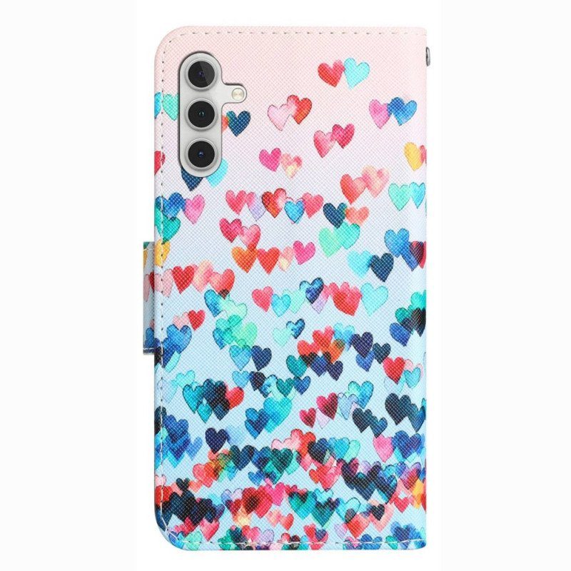 Fodral Samsung Galaxy A14 / A14 5G Med Kedjar Strappy Hearts Rain