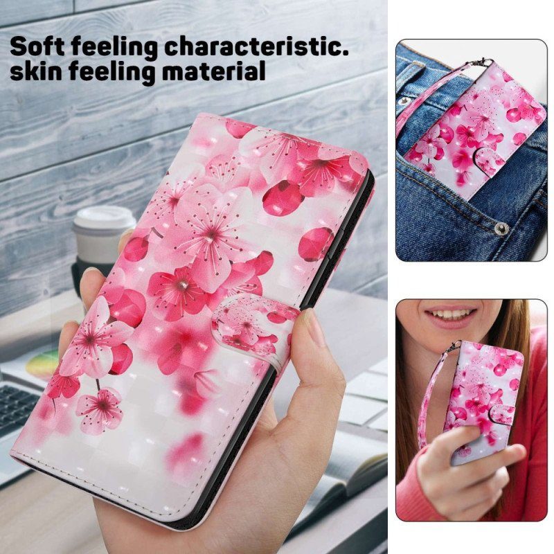 Fodral Samsung Galaxy A14 / A14 5G Med Kedjar Strappy Rosa Blommor