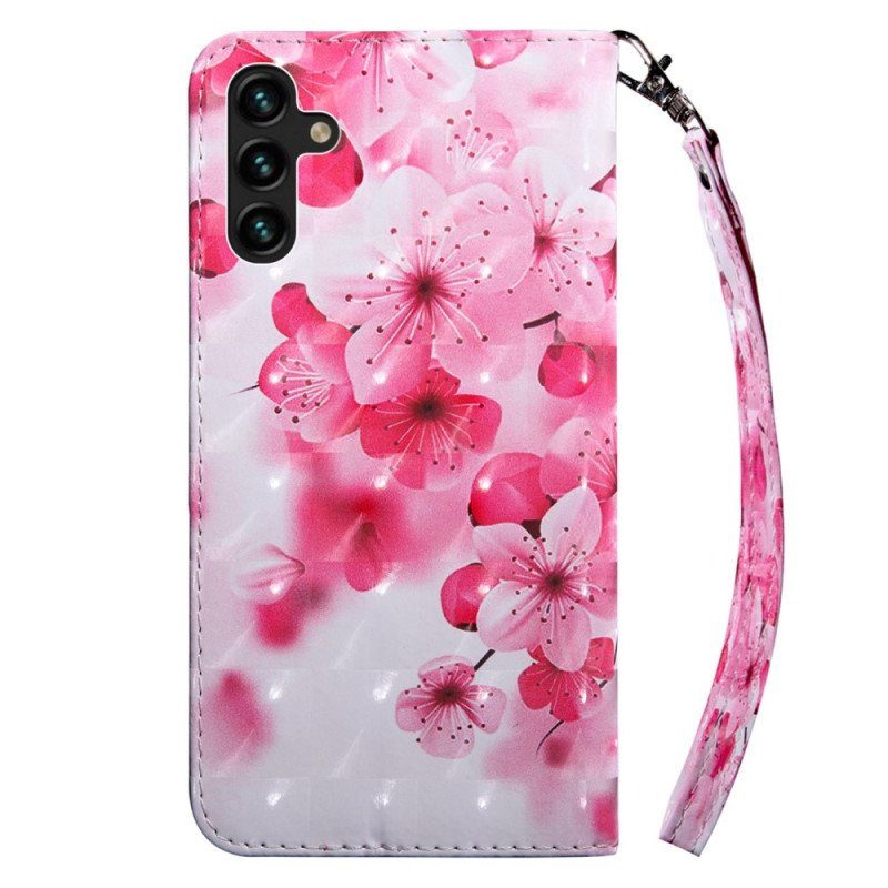 Fodral Samsung Galaxy A14 / A14 5G Med Kedjar Strappy Rosa Blommor