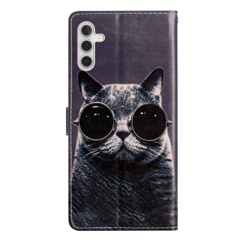 Fodral Samsung Galaxy A54 5G Med Kedjar Cat Strappy Glasögon