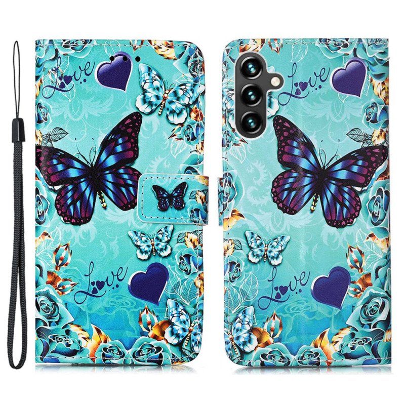 Fodral Samsung Galaxy A54 5G Med Kedjar Färgglada Stringfjärilar