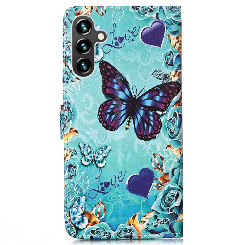 Fodral Samsung Galaxy A54 5G Med Kedjar Färgglada Stringfjärilar