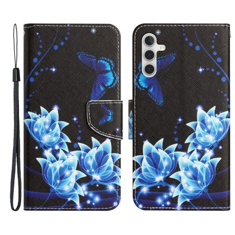 Fodral Samsung Galaxy A54 5G Med Kedjar Fjärilar På Natten Strappy
