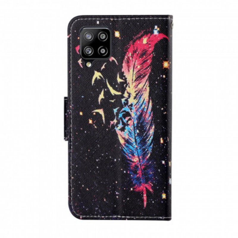 Fodral Samsung Galaxy M12 / A12 Med Kedjar Färgglad Fjäder Med Rem