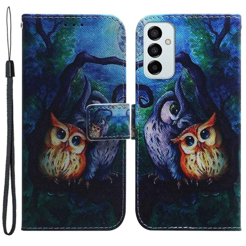 Fodral Samsung Galaxy M13 Med Kedjar Strappy Owls Målning