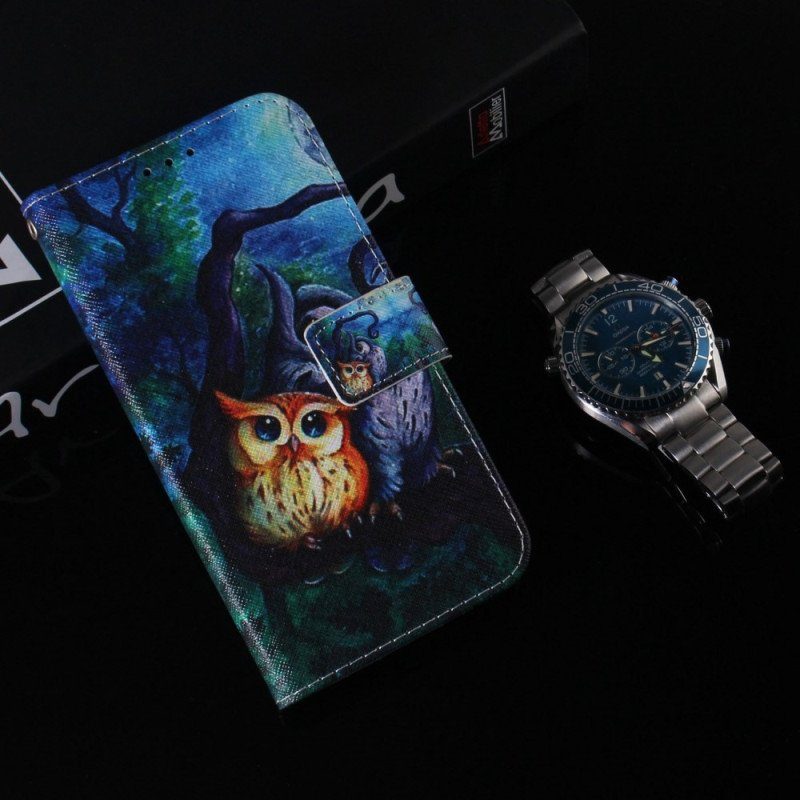 Fodral Samsung Galaxy M13 Med Kedjar Strappy Owls Målning