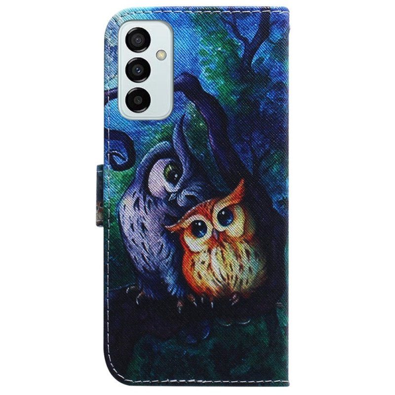 Fodral Samsung Galaxy M13 Med Kedjar Strappy Owls Målning