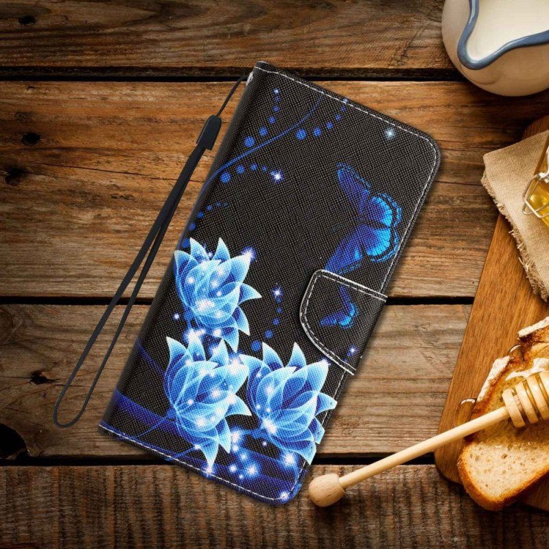 Fodral Samsung Galaxy S23 Ultra 5G Med Kedjar Fjärilar På En Rem