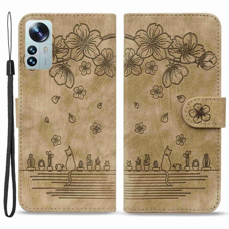 Fodral Xiaomi 12 / 12X Med Kedjar Blommig Stringtrosa Katt