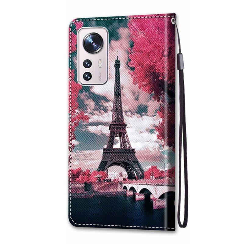 Fodral Xiaomi 12 / 12X Med Kedjar Eiffeltornet Med Rem