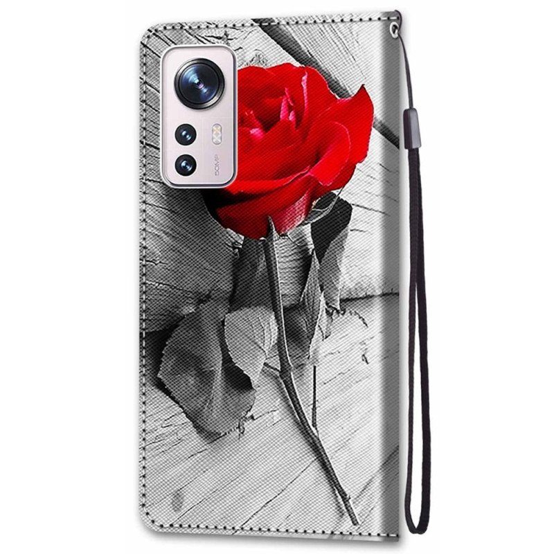 Fodral Xiaomi 12 / 12X Vackra Blommor Med Rem