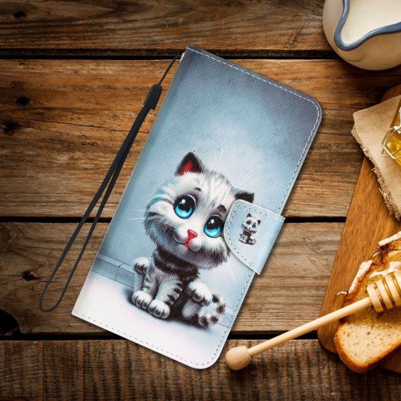 Fodral Xiaomi 12T / 12T Pro Med Kedjar Strappy Blue Eyed Cat