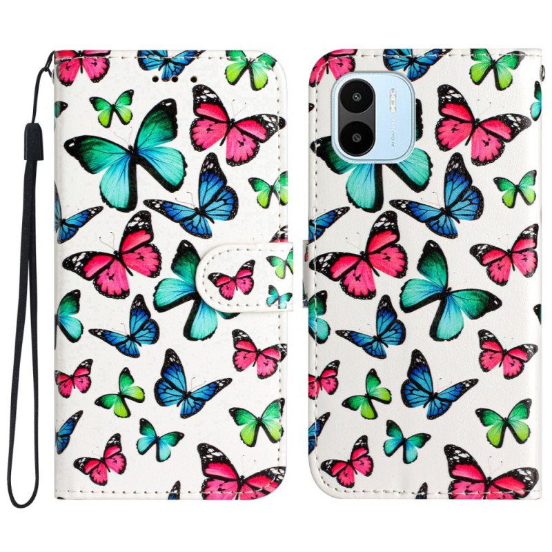Fodral Xiaomi Redmi A1 Med Kedjar Fjärilar Under Flygning Med Rem