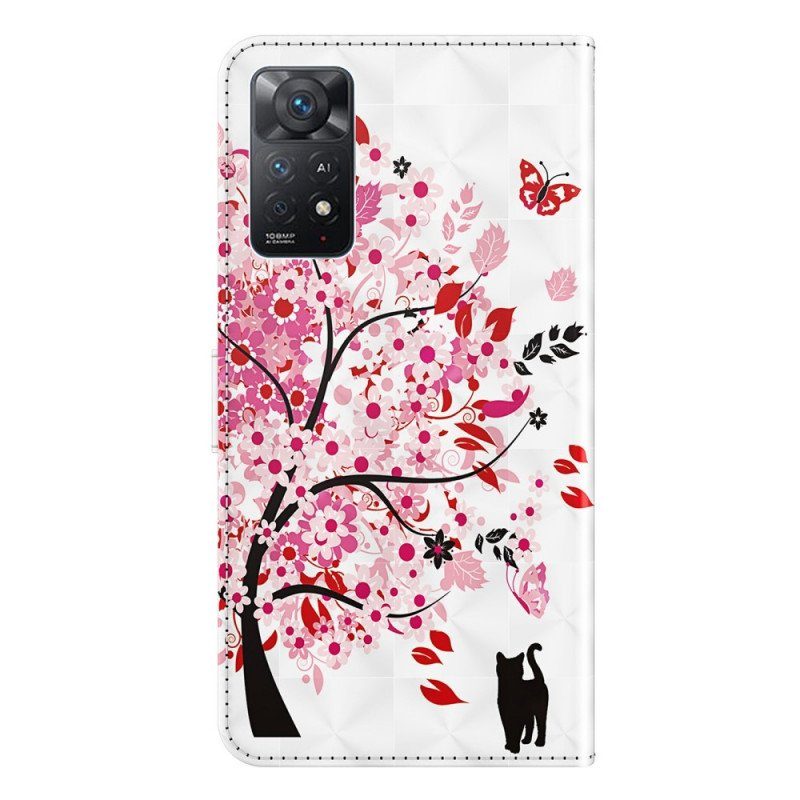 Fodral Xiaomi Redmi Note 11 Pro / 11 Pro 5G Rosa Träd Och Svart Katt