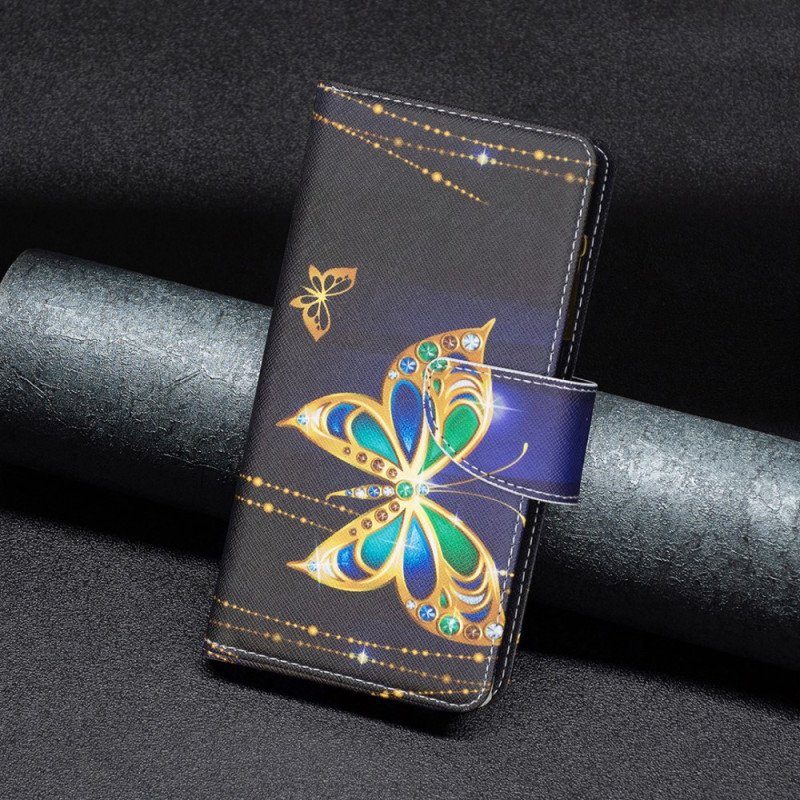 Fodral Xiaomi Redmi Note 12 5G Guld Fjärilar Myntväska