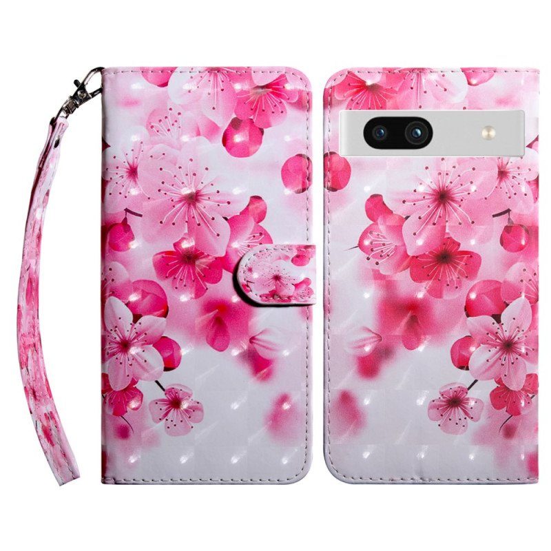 Folio-fodral Google Pixel 7A Med Kedjar Rosa Blommor Med Rem