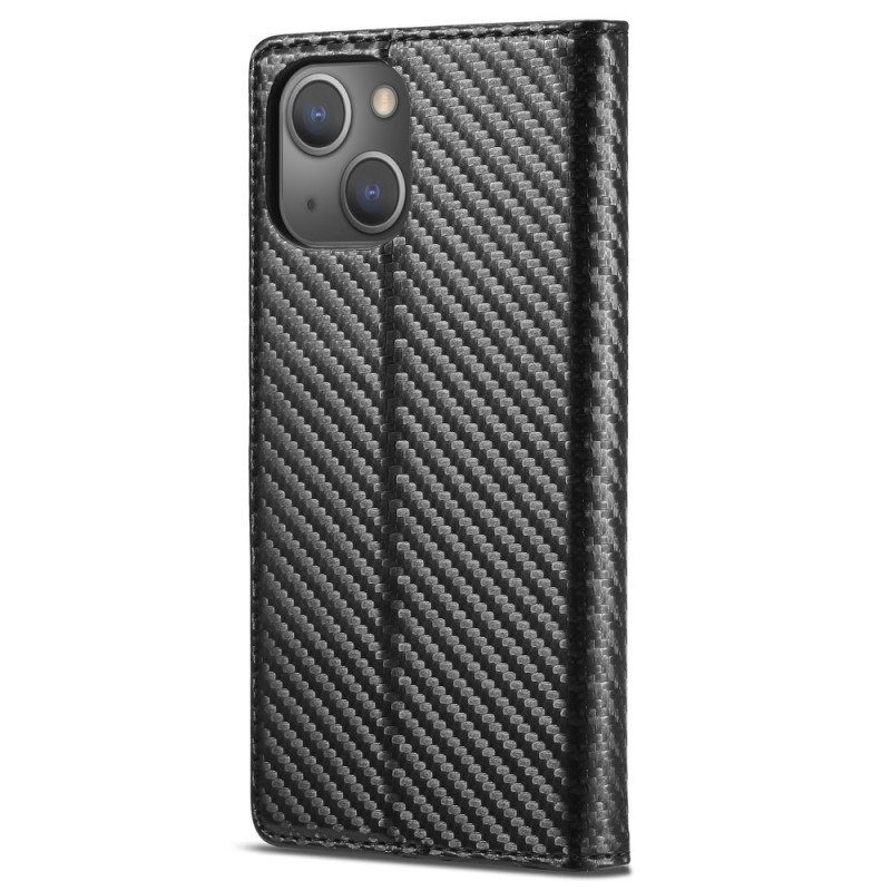 Folio-fodral iPhone 15 Läderfodral Kolfiber Lc.imeeke