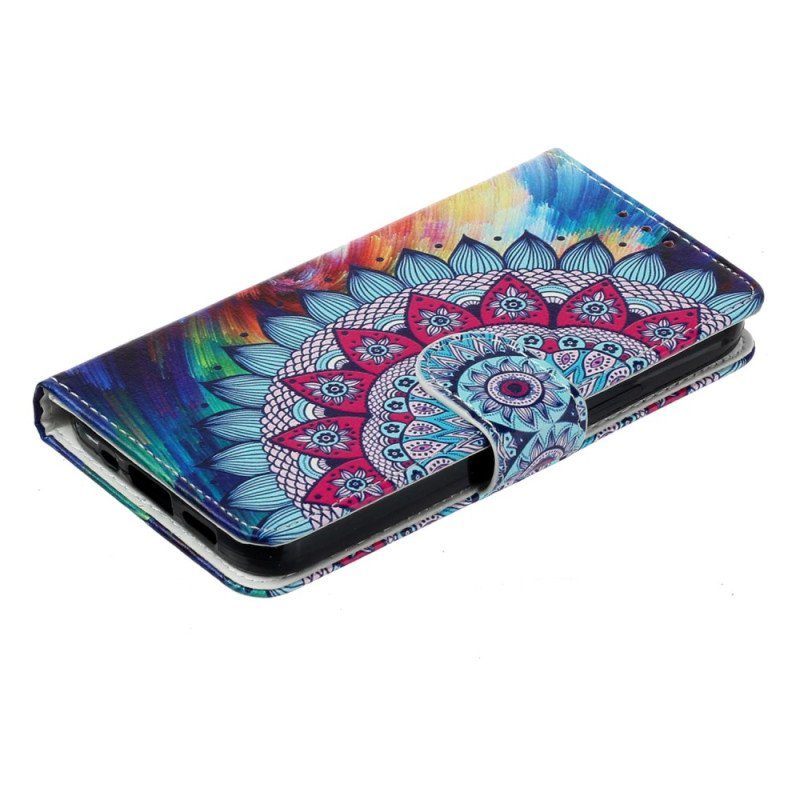 Folio-fodral iPhone 15 Plus Med Kedjar Färgglad Mandala Med Rem
