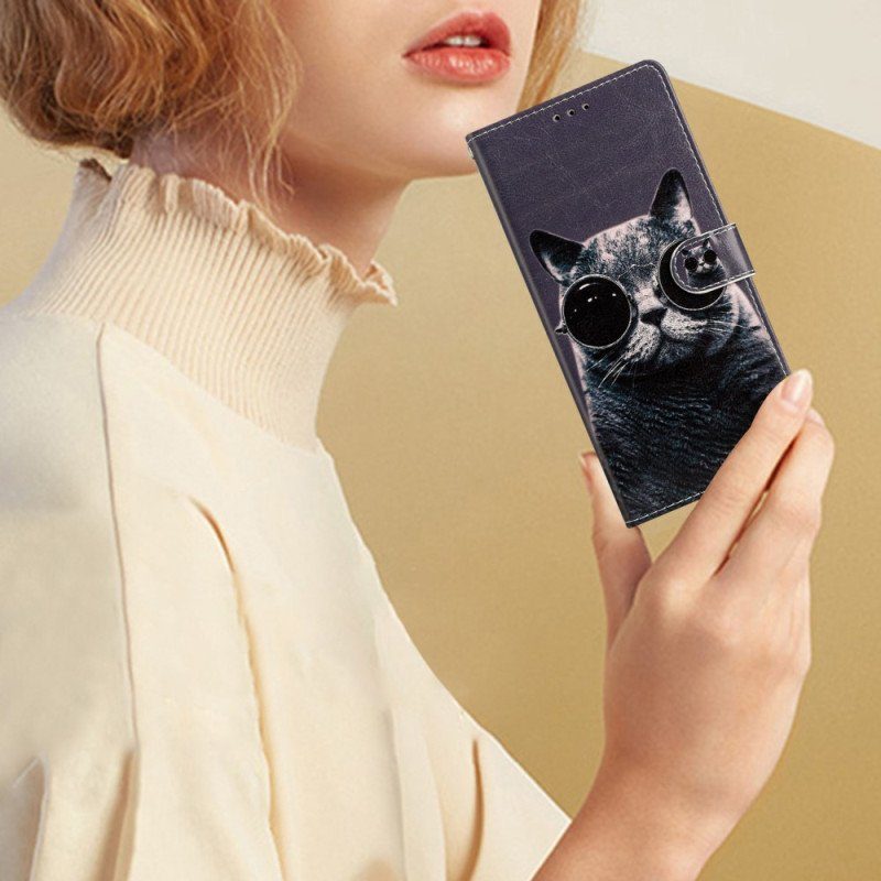 Folio-fodral iPhone 15 Plus Med Kedjar Katt Med Remglasögon