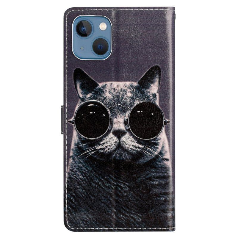 Folio-fodral iPhone 15 Plus Med Kedjar Katt Med Remglasögon