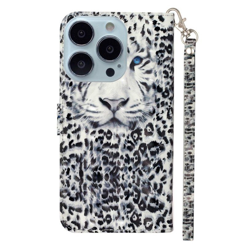Folio-fodral iPhone 15 Pro Max Med Kedjar 3d Leopard Med Rem