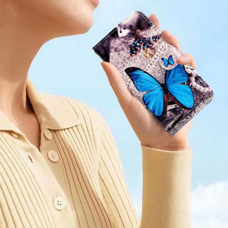 Folio-fodral Moto G73 5G Med Kedjar Precious Blue Butterfly Med Rem