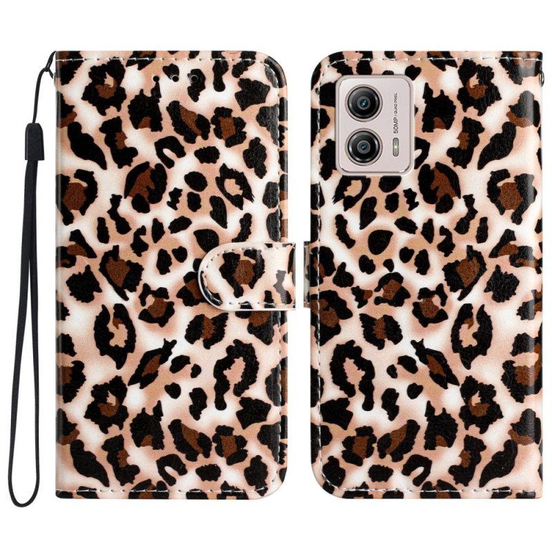 Folio-fodral Moto G73 5G Med Kedjar Strappy Leopardtryck