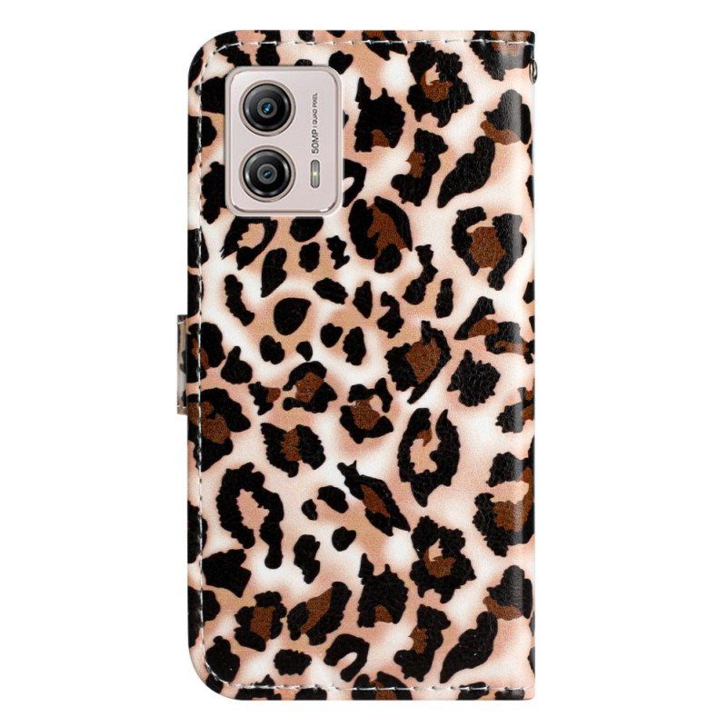 Folio-fodral Moto G73 5G Med Kedjar Strappy Leopardtryck