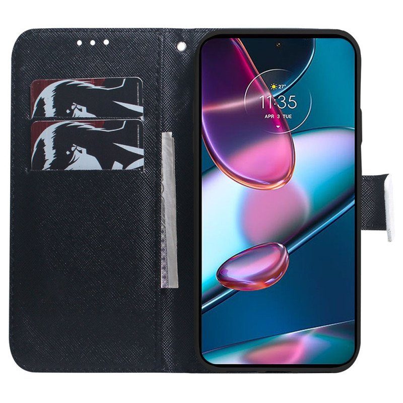 Folio-fodral Moto G73 5G Med Kedjar Strappy Panda