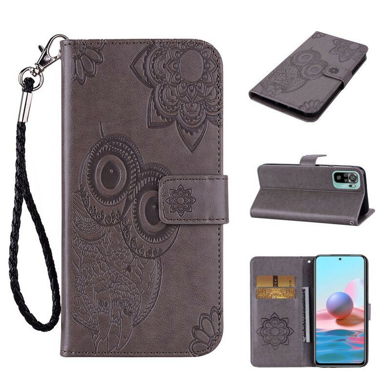 Folio-fodral Poco M5s Uggla Mandala Och Lanyard