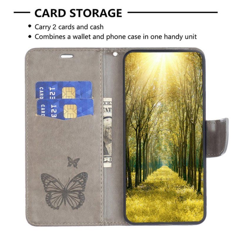 Folio-fodral Samsung Galaxy A14 / A14 5G Med Kedjar Fjärilar Tryckt Strappy