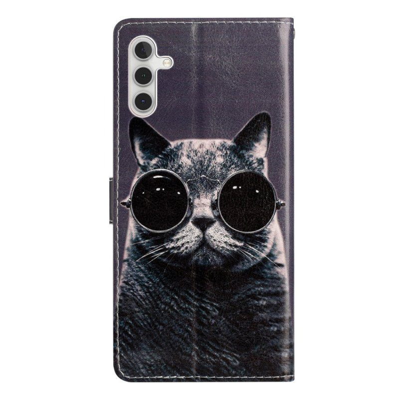 Folio-fodral Samsung Galaxy A54 5G Med Kedjar Cat Strappy Glasögon