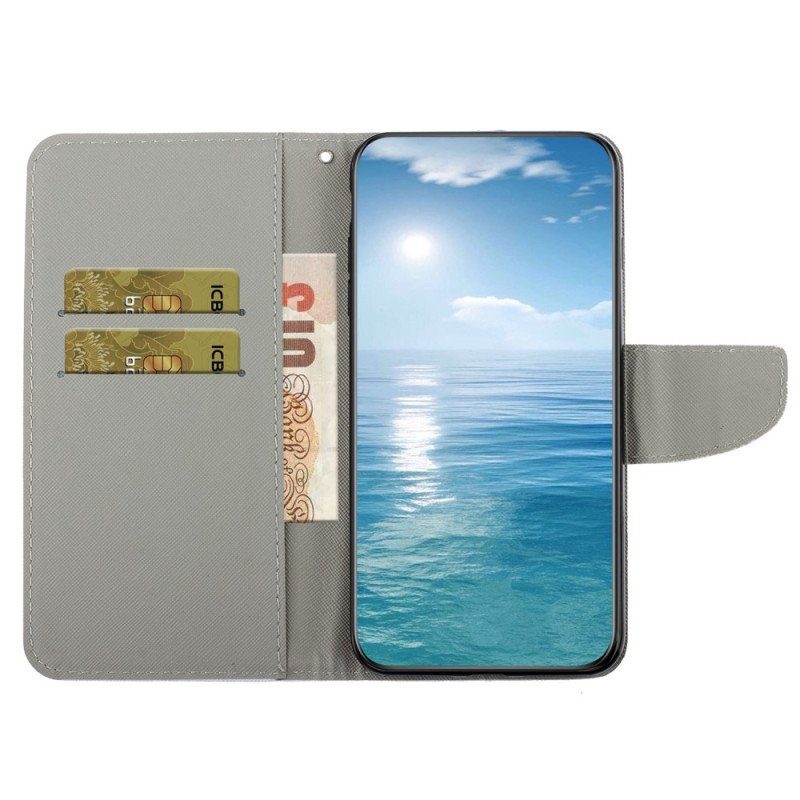 Folio-fodral Samsung Galaxy A54 5G Med Kedjar Rem Blommor
