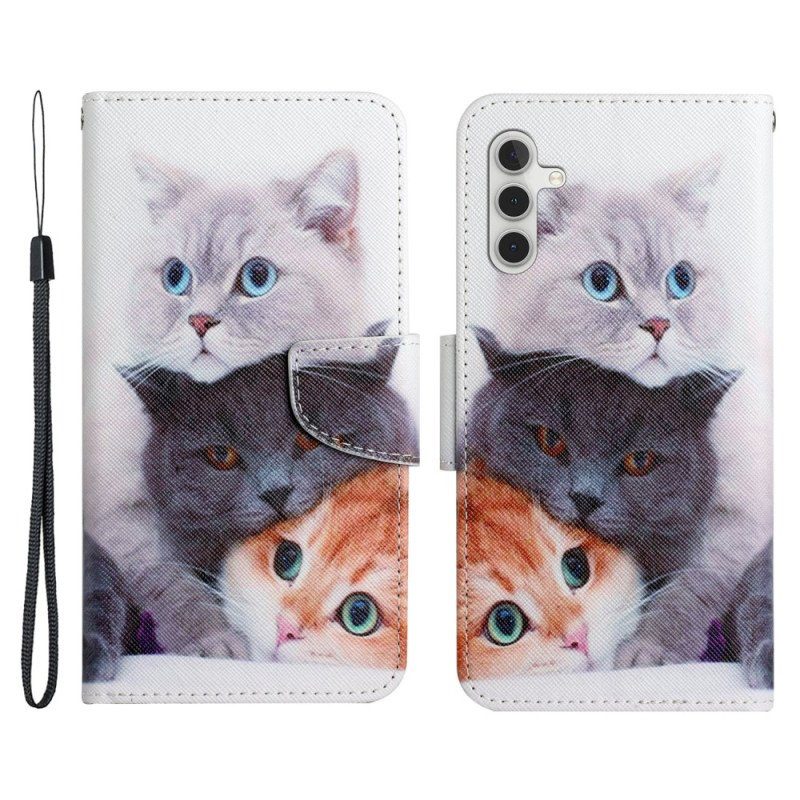 Folio-fodral Samsung Galaxy A54 5G Tales Of Cats With Lanyard