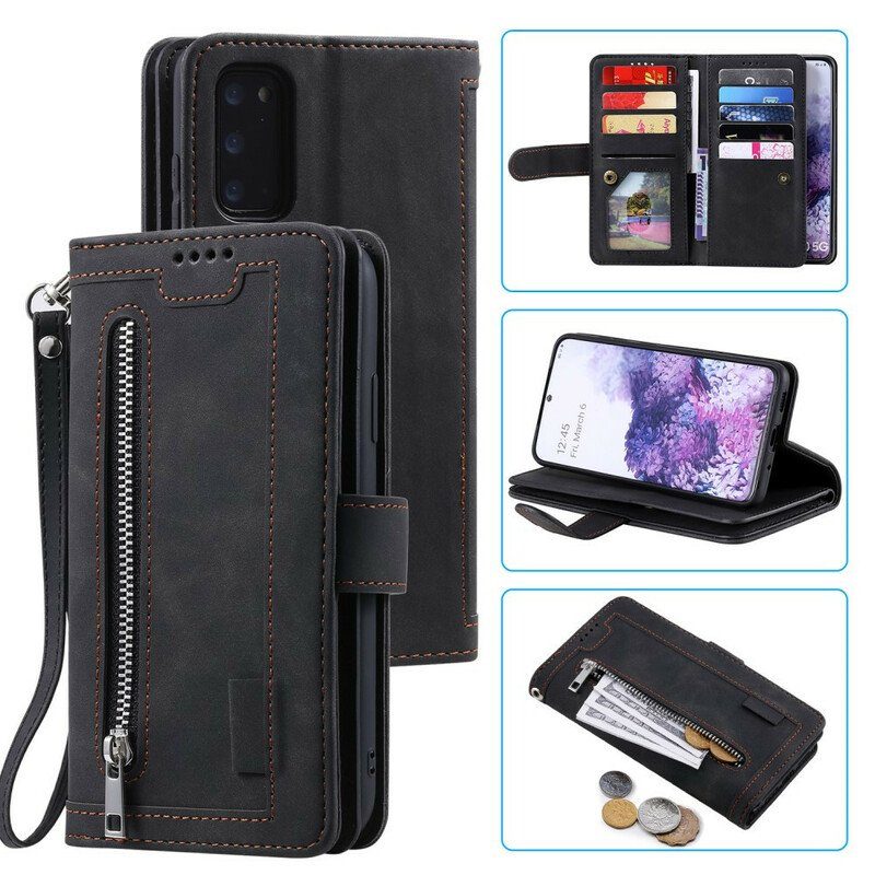 Folio-fodral Samsung Galaxy S20 Plus / S20 Plus 5G Förstärkta Konturer Ficka Med Dragkedja