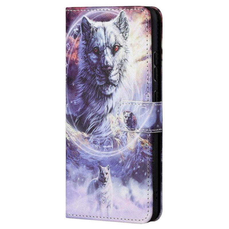 Folio-fodral Samsung Galaxy S23 5G Med Kedjar Lanyard Wolf